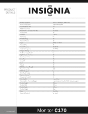 Insignia C170 Product Specifications (English)