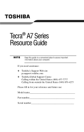 Toshiba Tecra A7-ST5112 Resource Guide for Tecra A7