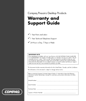 HP Presario SR1000 Compaq Presario Desktop Products - Warranty and Support Guide