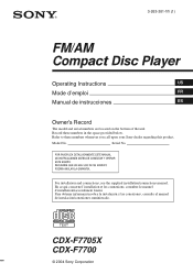 Sony CDX-F7700 Operating Instructions
