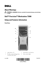 Dell Precision T3500 Setup and Features Information Tech Sheet