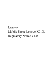 Lenovo VIBE Z Lenovo K910L Regulatory Notice V1.0