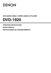 Denon DVD 1920 Owners Manual