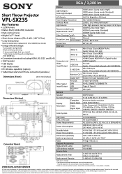 Sony VPLSX235 Specification Sheet (VPL-SX235 Specification Sheet)