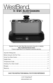 WestBend 87905R Instruction Manual