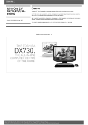 Toshiba PQQ11A-008002 Detailed Specs for All In One DX730 PQQ11A-008002 AU/NZ; English