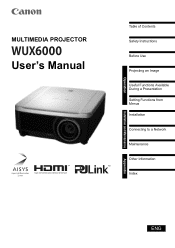 Canon REALiS LCOS WUX6000 MULTIMEDIA PROJECTOR WUX6000 Users Manual