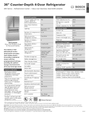 Bosch B36CL81ENG Product Spec Sheet