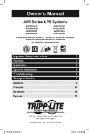 Tripp Lite AVRX750UF Owner's Manual for AVR Series UPS Systems 932976