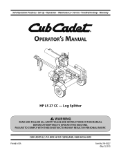 Cub Cadet LS 27 CCHP Log Splitter LS 27 CCHP Operator's Manual