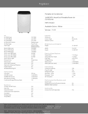 Frigidaire FHPH142AC1 Product Specifications Sheet