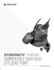Pentair Pentair Hydromatic SHEF Series Cast Iron Effluent Pumps Hydromatic SHEF40 Submersible High Head Effluent Pump Sales Sheet