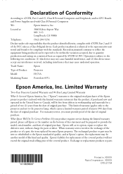 Epson PowerLite 83V Warranty Statement