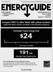 Avanti CF35B0W Energy Guide Label