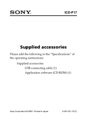 Sony ICD-P17 Supplied Accessories addendum