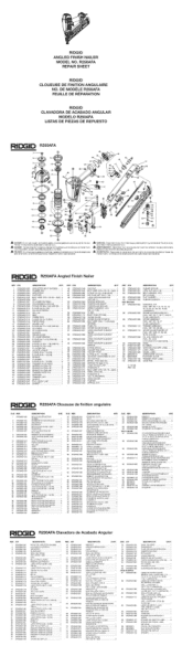 Ridgid R250AFA Repair Sheet