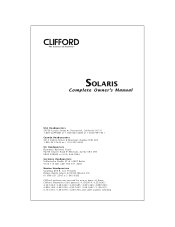 Clifford Solaris Owners Guide