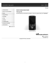 Sony NWZ-E384BLK Help Guide (Printable PDF)