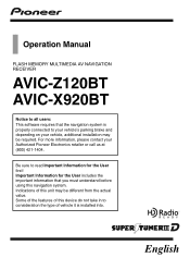 Pioneer AVIC-Z120BT Owner's Manual