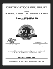 Sharp MX-M316N Buyers Lab Reliability Certified 2018 -