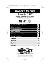 Tripp Lite SMX1500SLT Owner's Manual for SmartPro SLT UPS 932443