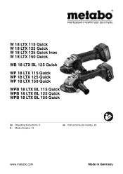 Metabo WPB 18 LTX BL 115 Quick Operating Instructions