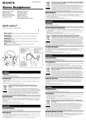 Sony MDR-G45LP Operating Instructions
