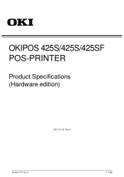 Oki OkiPOS425S OkiPOS425/425S/425SF Product Specifications Hardware Edition