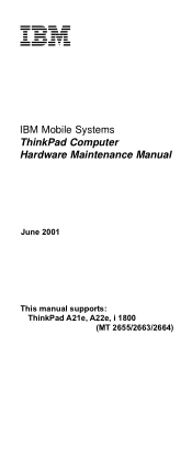 Lenovo ThinkPad i Series 1800 TP A21e, A22e Hardware Maintenance Manual (June 2001)