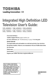 Toshiba 58L7300U User's Guide for Model Series L4300U and L7300U TV