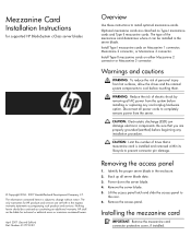 HP Xw460c Mezzanine Card Installation Instructions for supported HP ProLiant c-Class BladeSystem servers