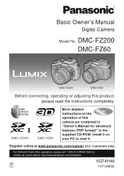 Panasonic DMC-FZ60K DMC-FZ60K Owner's Manual (English)