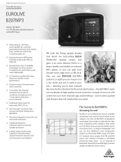 Behringer B207MP3 Product Information Document