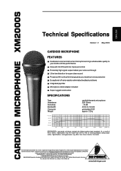 Behringer ULTRAVOICE XM2000S Spec Sheet