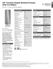 Bosch B24CB80ESS Product Specification Sheet