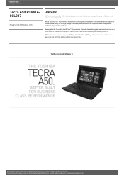 Toshiba A50 PT641A-00L017 Detailed Specs for Tecra A50 PT641A-00L017 AU/NZ; English