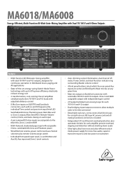 Behringer EUROCOM MA6018 Spec Sheet