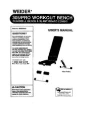 Weider 305/pro Workout Bench English Manual
