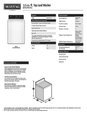 Maytag MVWP575G Specification Sheet