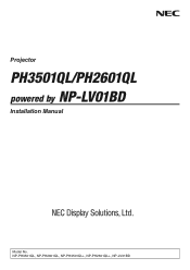 NEC NP-PH2601QL Installation Manual