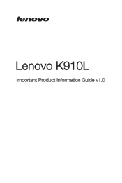 Lenovo VIBE Z (English) Important Product Information Guide - Lenovo K910L Smartphone