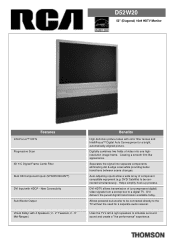 RCA D52W20 Spec Sheet