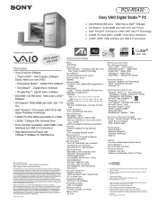 Sony PCV-RS420 Marketing Specifications (PCVRS420)
