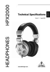 Behringer HEADPHONES HPX2000 Specifications Sheet
