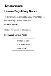 Lenovo A6000 Lenovo A6000 Regulatory Notice (Singapore)