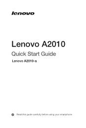 Lenovo A2010-a (English) Quick Start Guide_Important Product Information Guide - Lenovo A2010-a Smartphone
