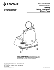 Pentair Pentair Hydromatic SHEF Series Cast Iron Effluent Pumps Hydromatic SHEF30 Submersible Sump/Effluent Pump Manual