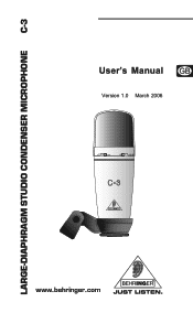 Behringer STUDIO CONDENSER MICROPHONE C-3 Manual
