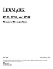 Lexmark C530 Menus and Messages Guide