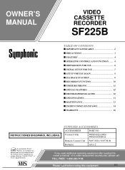 Symphonic SF225B Owner's Manual